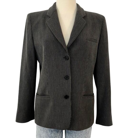Armani Collezioni Wool Striped Blazer Jacket Made in Italy Black/Gray 12 Vintage